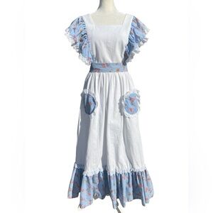 Handmade OOAK Boho Prairie Maxi Apron Dress Cottagecore Mushrooms Snails Retro